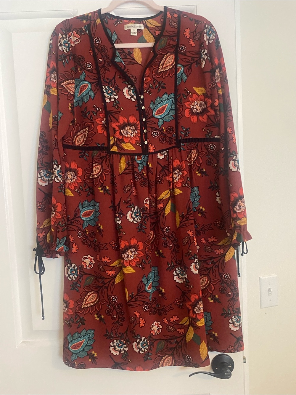 JohnPaulRichard Rust Floral Long-Sleeve Boho Dress